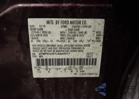 2020 Ford Edge Sel z USA, uszkodzony, nr VIN 2FMPK4J97LBA45917